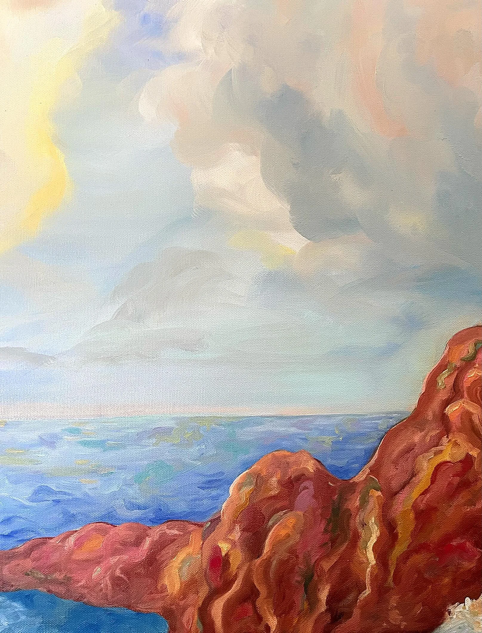 oh hi 👋🏻 quick sneak peak of the first installment in a new personal series rendered entirely from imagination ☺️✨
&bull;
&bull;
&bull;
🔖 #oilpainting #oilpainter #contemporary #impressionistic #artcollection illustrative, fantasy, abstract, lands