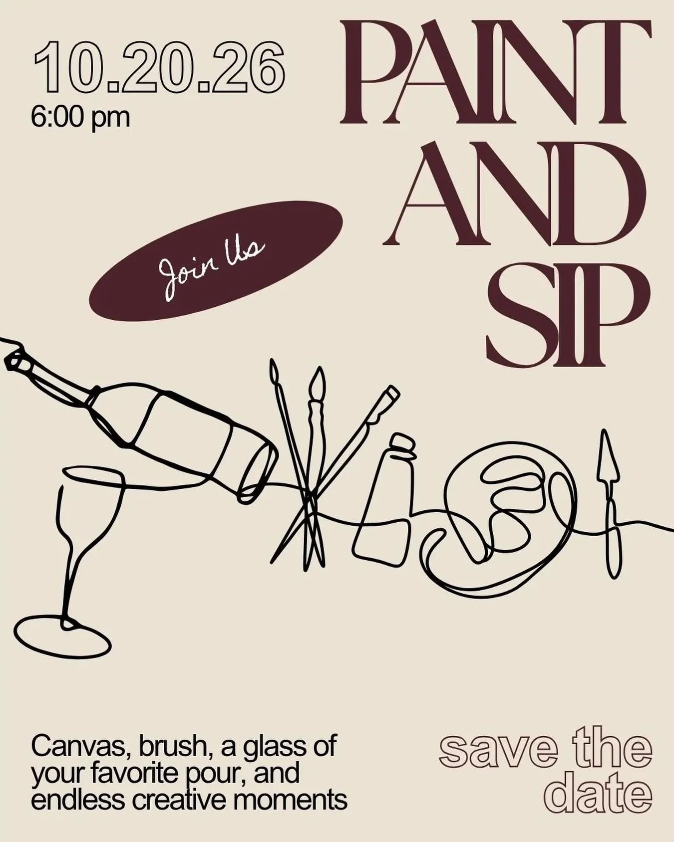 A little wine, a little creativity, and a whole lot of good company. 🍷🎨 Join us on Tuesday, October 20 at 6pm for a spirited Paint &amp; Sip night! Led by local artist @carlie.charp ✨

(Tickets in the link in our bio or napatini.com)

Grab your fav