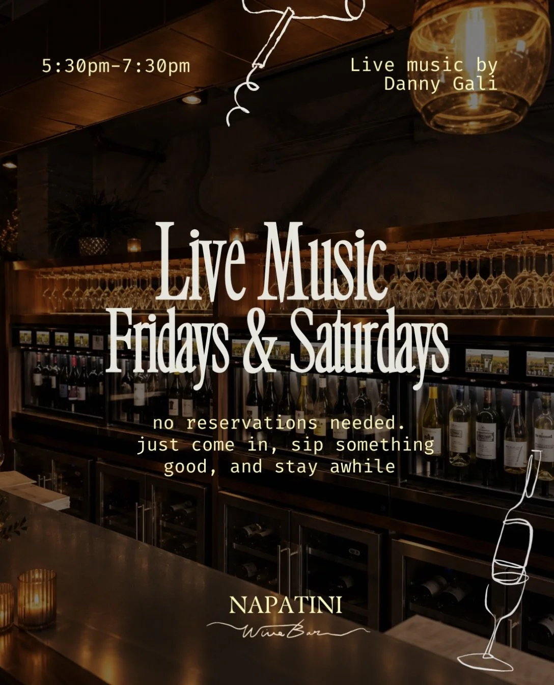 Good wine. Great food. Live music. 🎶🍷 Your weekends just found their soundtrack. Join us every Friday &amp; Saturday for live music with @gali.danny 

Whether you&rsquo;re winding down from the week, kicking off date night, or catching up with frie