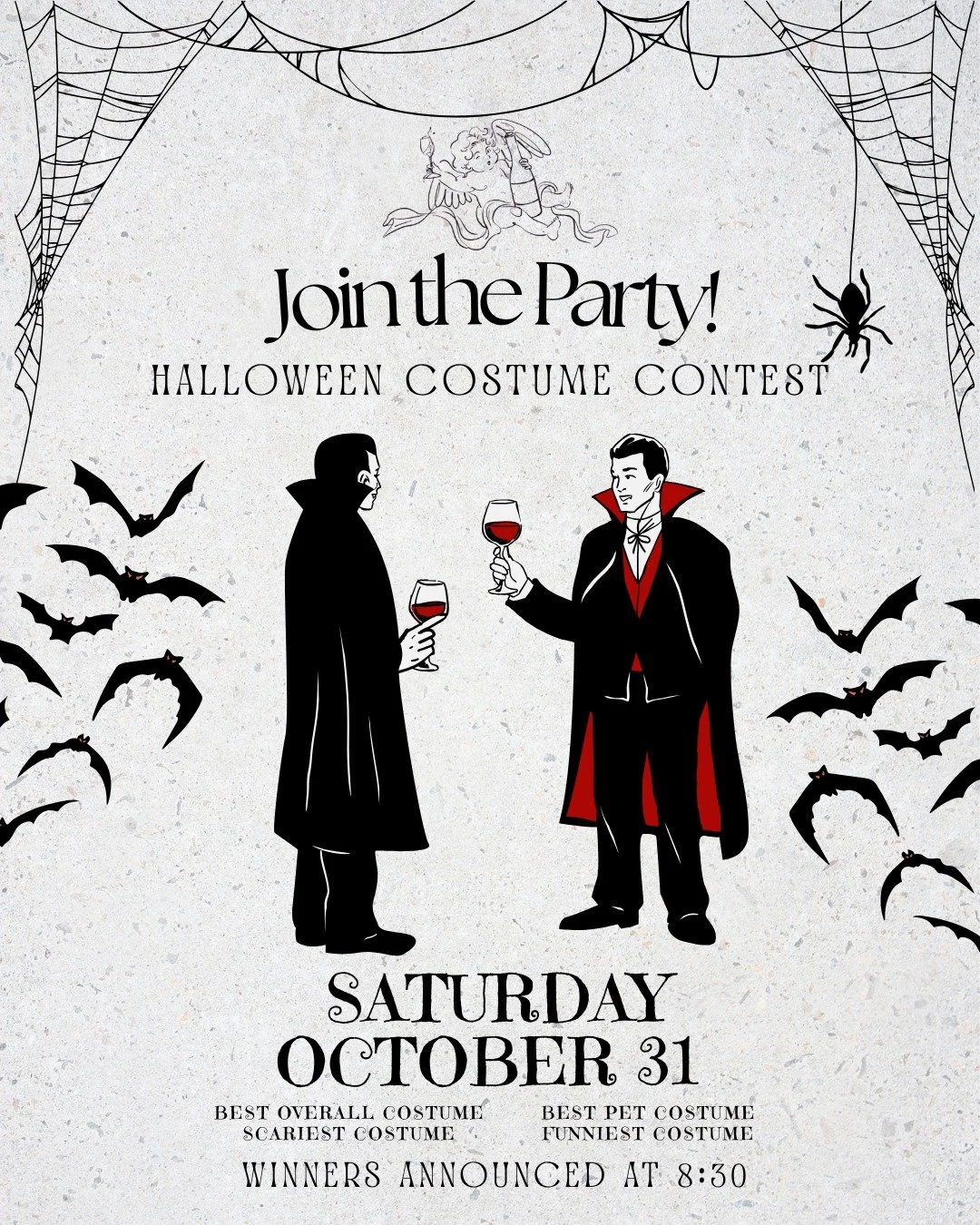 Come for the wine. Stay for the prizes. 
See you this Halloween night for all the fun festivities! 
Whether you want to make us one of your trick-or-treat candy stops or stay for some fun - the doors will be open and you'll be in good company