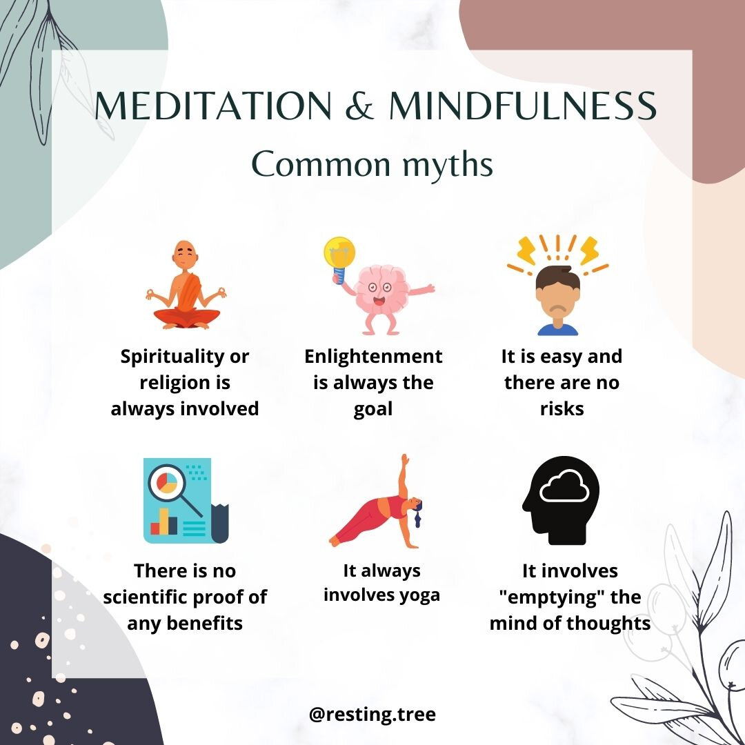 🙏 MEDITATION &amp; MINDFULNESS series: ⠀⠀⠀⠀⠀⠀⠀⠀⠀
Common myths⠀⠀⠀⠀⠀⠀⠀⠀⠀
⠀⠀⠀⠀⠀⠀⠀⠀⠀
This month we are focusing on finding rest for the spirit. Meditation and mindfulness have grown in popularity in mental healthcare. This series will look at common myt