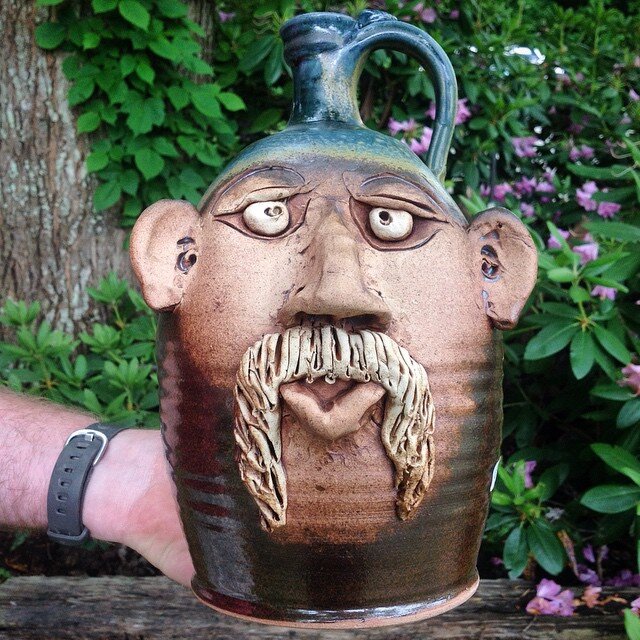 Just finished listing this handsome fellow on the website after his brother sold earlier today. Could you be his new forever home?
#Handmade #pottery #pottersofinstagram #instapottery #artistsofinstagram #instaart #facejug #appalachian #shopsmall #bu