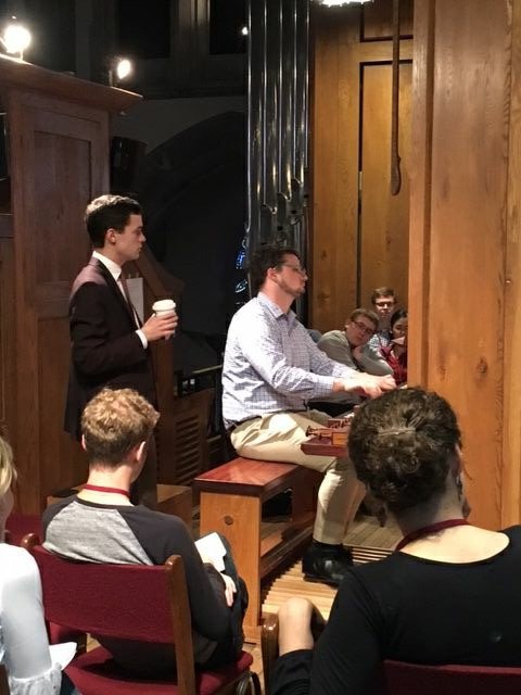 Parker MacIver Hinnenkamp attends a masterclass led by Nathan Laube on the Fisk organ in House of Hope Presbyterian Church.