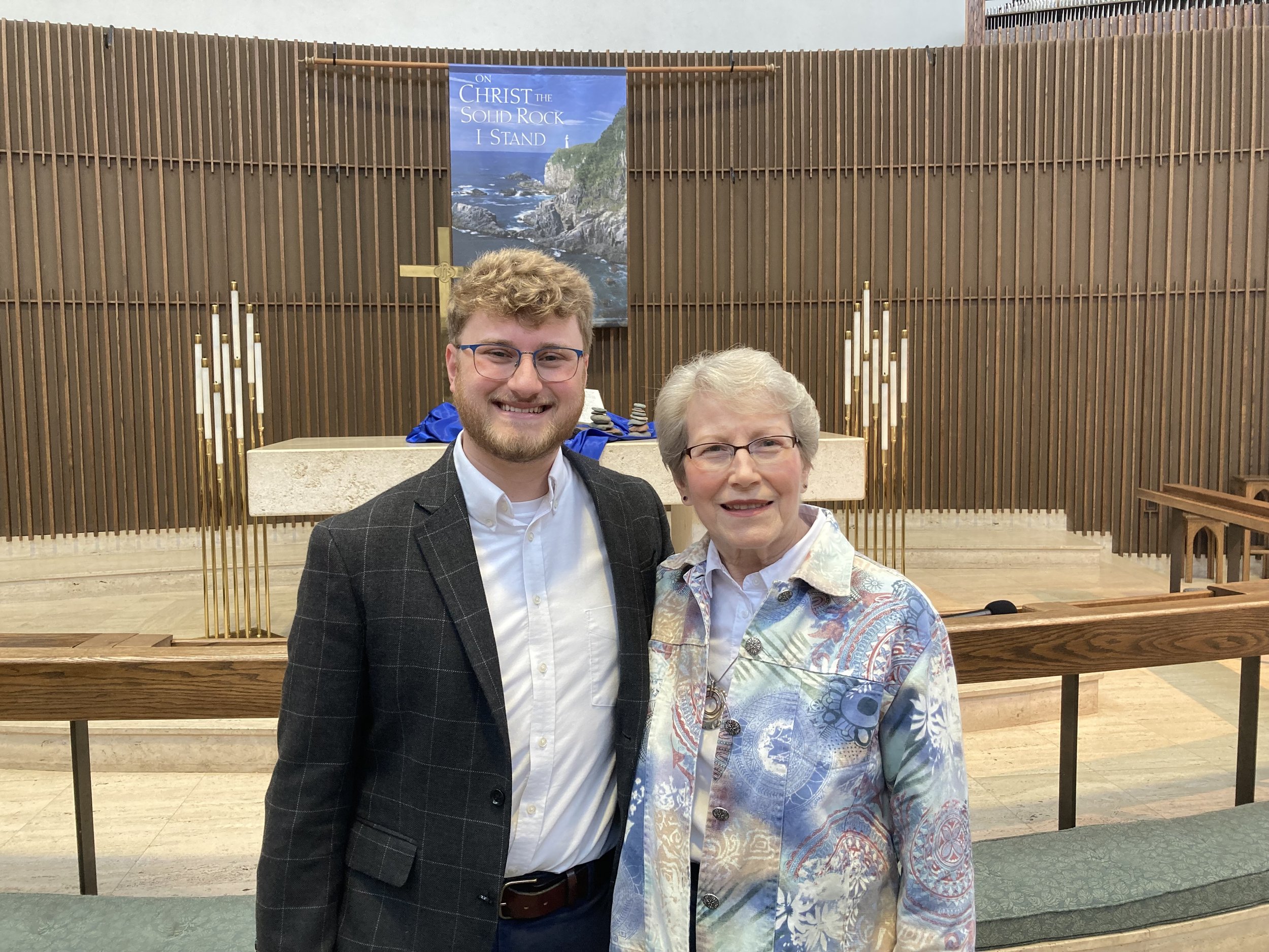 Parker MacIver Hinnenkamp with his longtime piano and organ teacher (and honorary grandma) Carol Donahue.