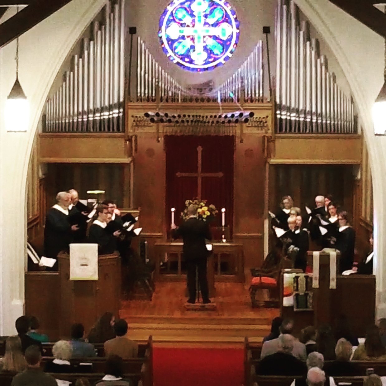 Parker MacIver Hinnenkamp conducts the Chancel Choir in St. Andrew Presbyterian Chruch in Denton, Texas.