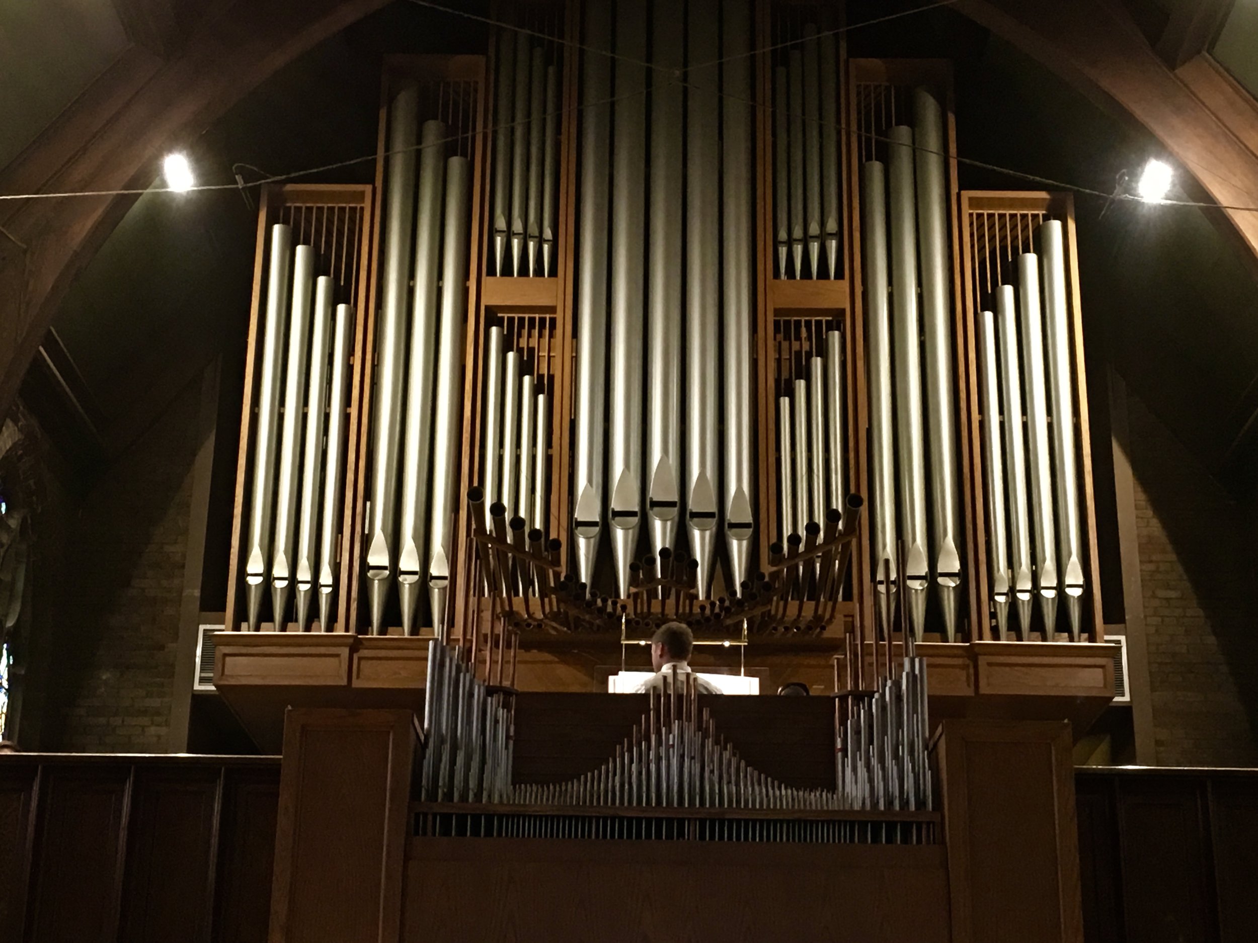 Parker MacIver Hinnenkamp at the console of the Schlicker organ in Mount Olive Lutheran Church in Minneapolis, Minnesota.