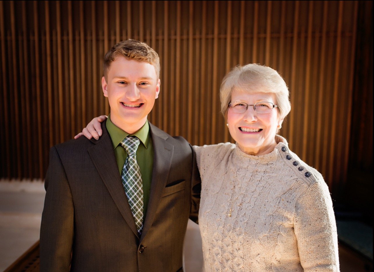 Parker MacIver Hinnenkamp with longtime organ and piano teacher (and honorary grandma) Carol Donahue.