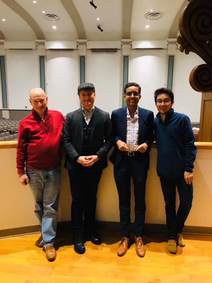 Parker MacIver Hinnenkamp with Professor Jesse Eschbach, Luke Staisiunas, and David Lim after a lesson on French classical ornamentation.