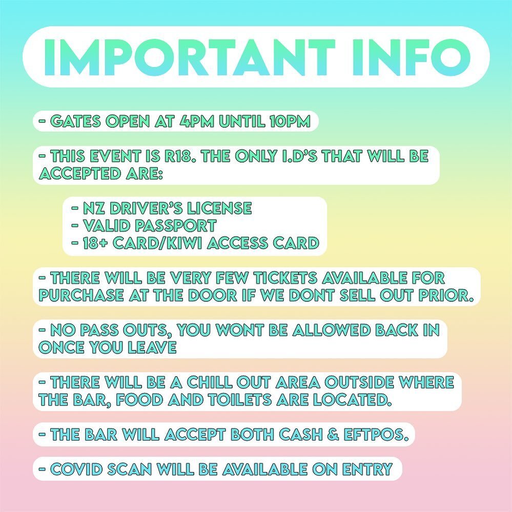 ⚠️ IMPORTANT INFO FOR TOMORROW! ⚠️

ℹ️ Here&rsquo;s a bunch of information addressing the questions we&rsquo;ve received over the past few days! ℹ️

🔥 Doors open at 4pm Saturday. See you all there! 🔥