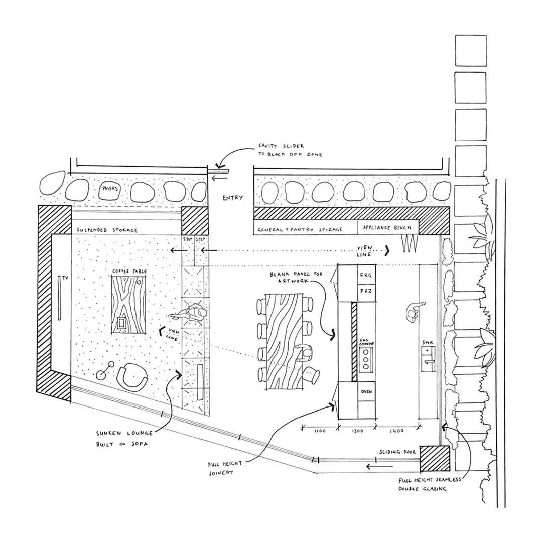 RESERVOIR HOUSE.

This compact 93sqm addition to a 1980's brick veneer home promotes a design that harnesses a sculpted bold form and site conditions in order to inject the winter sun, whilst blocking the summer heat. The addition zones off the kitch