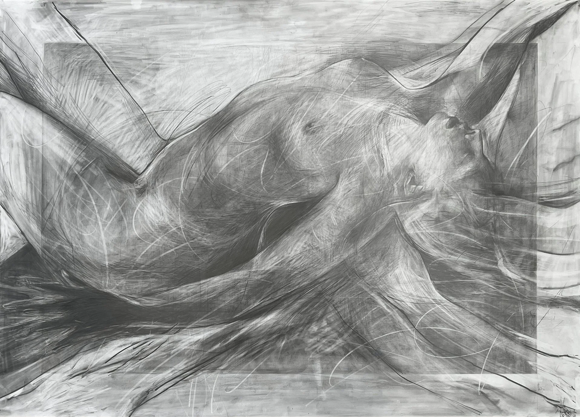 Untitled 2025 Graphite on polypropylene synthetic paper 65 x 92cm