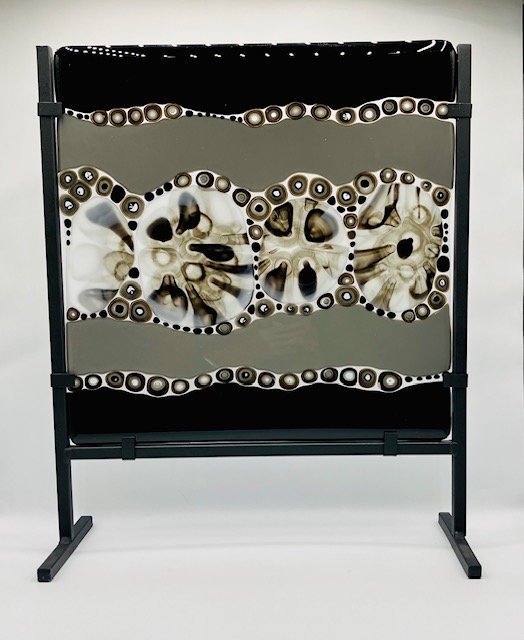 12" x 12" panel Black, white & grayscale pressed glass with murini