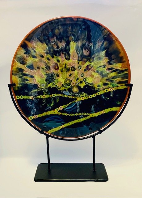 12' diameter (16"H with stand) pressed glass