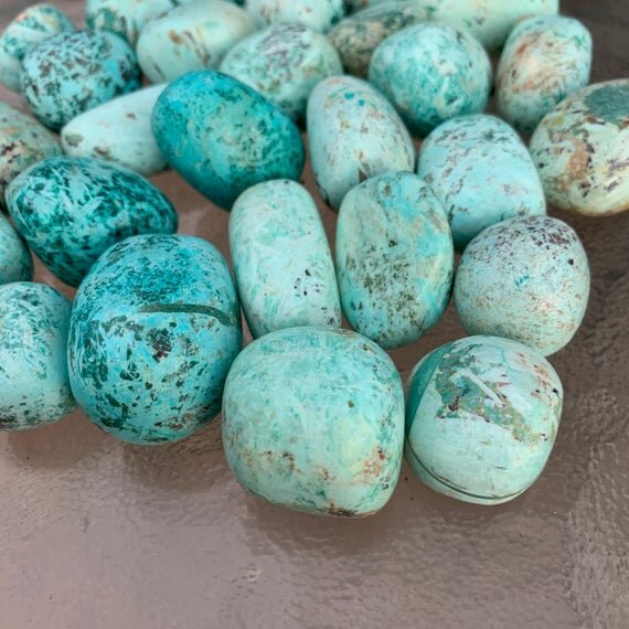 Chrysocolla Hand Polished Stones (0.75-1.50 Inch - A Grade - 24-40 Pieces Per Pound) Ethically Sourced from Peru - Beyond Bohemian
