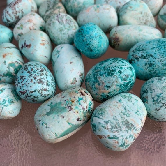 Chrysocolla Hand Polished Stones (0.75-1.50 Inch - A Grade - 24-40 Pieces Per Pound) Ethically Sourced from Peru - Beyond Bohemian