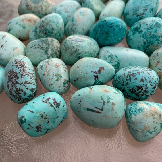 Chrysocolla Hand Polished Stones (0.75-1.50 Inch - A Grade - 24-40 Pieces Per Pound) Ethically Sourced from Peru - Beyond Bohemian