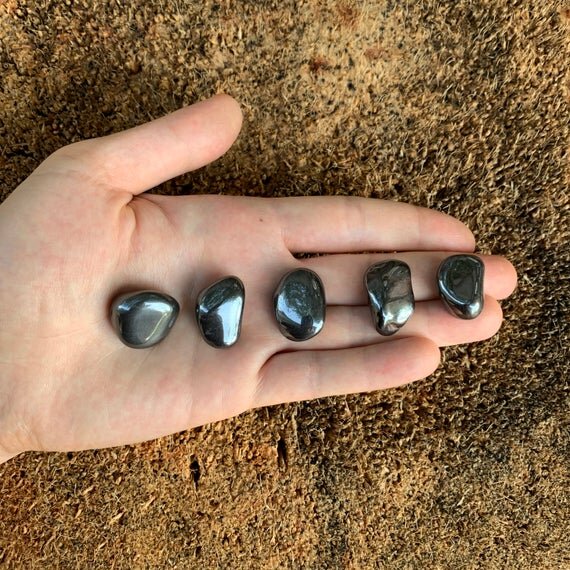 Hematite Tumbled Stones (0.75-1.25 Inch - AA Grade - 24-40 Pieces Per Pound) Ethically Sourced from Brazil - Beyond Bohemian