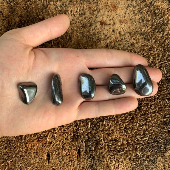 Hematite Tumbled Stones (0.75-1.25 Inch - AA Grade - 24-40 Pieces Per Pound) Ethically Sourced from Brazil - Beyond Bohemian