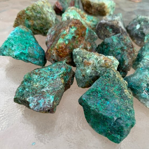 Chrysocolla Raw Stones (1-2 Inch - A Grade - 20-32 Pieces Per Pound) Ethically Sourced from Madagascar - Beyond Bohemian