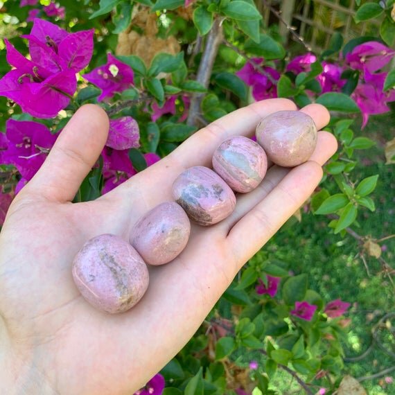 Rhodonite Hand Polished Stones (1-1.50 Inch - AA Grade - 16-32 Pieces Per Pound) Ethically Sourced from Peru - Beyond Bohemian
