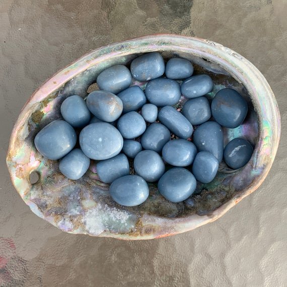 Angelite Hand Polished Stones (1-1.50 Inch - A Grade - 16-32 Pieces Per Pound) Ethically Sourced from Peru - Beyond Bohemian