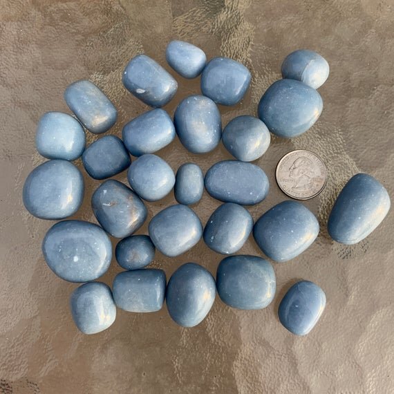 Angelite Hand Polished Stones (1-1.50 Inch - A Grade - 16-32 Pieces Per Pound) Ethically Sourced from Peru - Beyond Bohemian