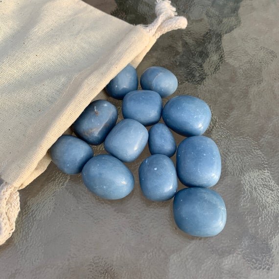 Angelite Hand Polished Stones (1-1.50 Inch - A Grade - 16-32 Pieces Per Pound) Ethically Sourced from Peru - Beyond Bohemian