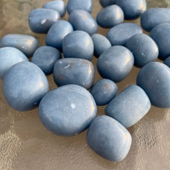 Angelite Hand Polished Stones (1-1.50 Inch - A Grade - 16-32 Pieces Per Pound) Ethically Sourced from Peru - Beyond Bohemian