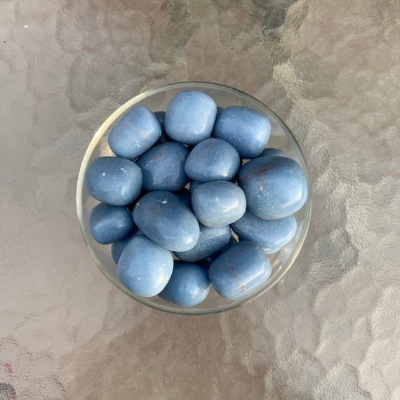 Angelite Hand Polished Stones (1-1.50 Inch - A Grade - 16-32 Pieces Per Pound) Ethically Sourced from Peru - Beyond Bohemian