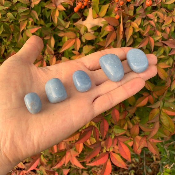 Angelite Hand Polished Stones (1-1.50 Inch - A Grade - 16-32 Pieces Per Pound) Ethically Sourced from Peru - Beyond Bohemian