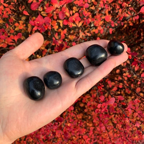 Black Onyx Hand Polished Stones (1-1.50 Inch - AA Grade - 16-32 Pieces Per Pound) Ethically Sourced from Peru - Beyond Bohemian