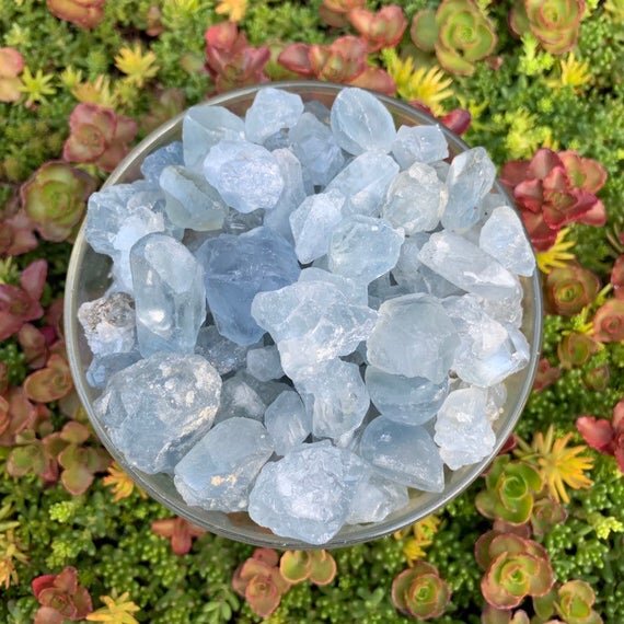 Celestite Raw Crystal Point Chunks (0.50-1 Inch - AA Grade - 80-160 Pieces Per Pound) Ethically Sourced from Madagascar - Beyond Bohemian