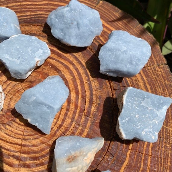 Angelite Raw Stones (1-2 Inch - A Grade - 12-20 Pieces Per Pound) Ethically Sourced from Peru - Beyond Bohemian