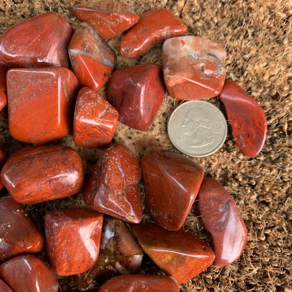 Red Jasper Tumbled Stones (0.75-1.25 Inch - AA Grade - 32-48 Pieces Per Pound) Ethically Sourced from Madagascar - Beyond Bohemian