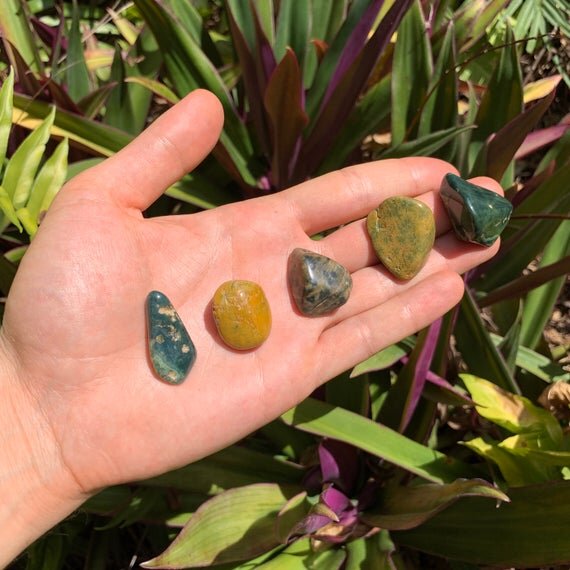 Ocean Jasper Tumbled Stones (0.75-1.25 Inch - A Grade - 32-48 Pieces Per Pound) Ethically Sourced from Madagascar - Beyond Bohemian