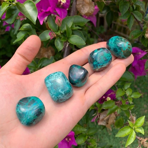 Chrysocolla Hand Polished Stones (1-1.50 Inch - AA Grade - 16-24 Pieces Per Pound) Ethically Sourced from Peru - Beyond Bohemian