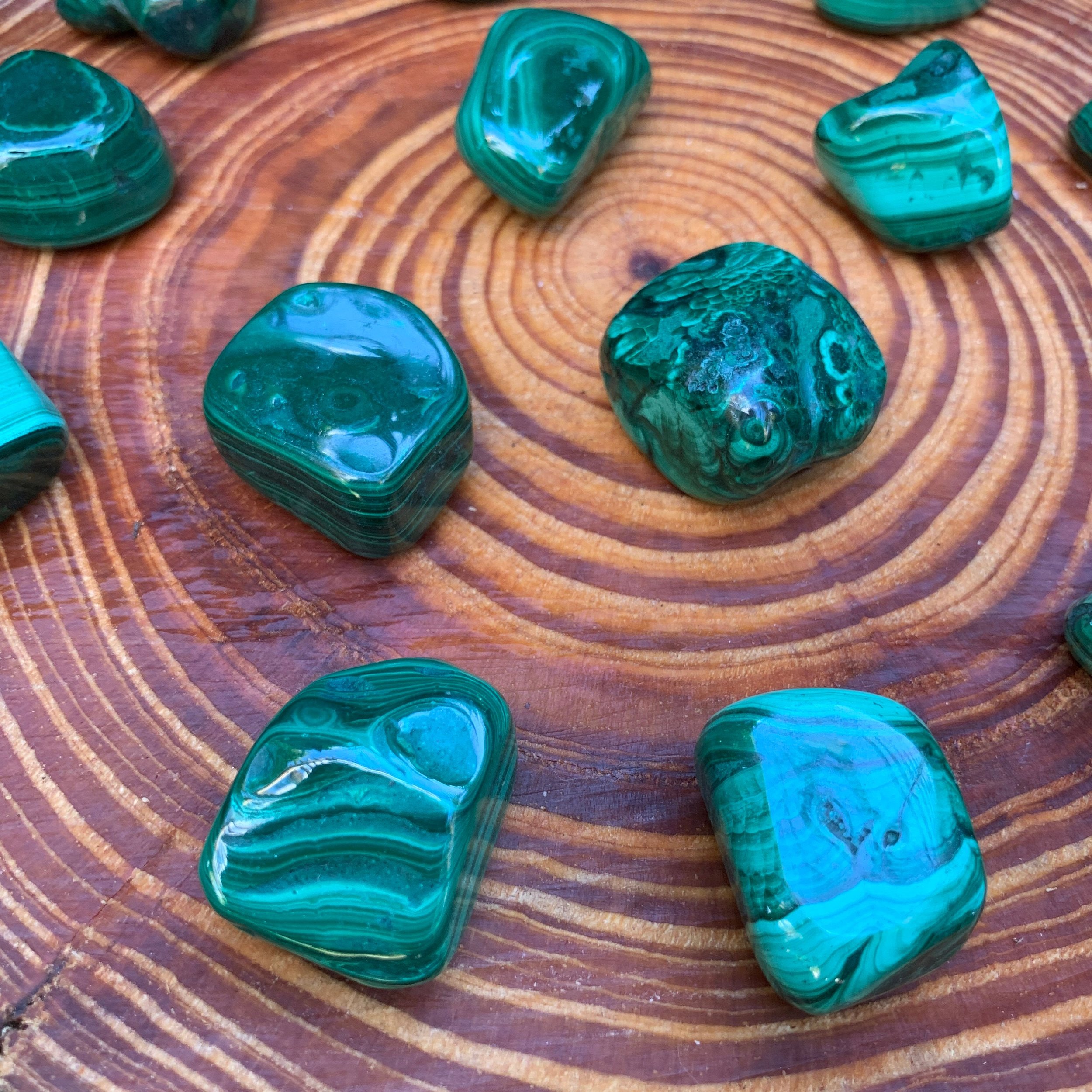 Malachite Hand Polished Stones (1-1.50 Inch - AA Grade - 16-24 Pieces Per Pound) Ethically Sourced from Democratic Republic of the Congo - Beyond Bohemian