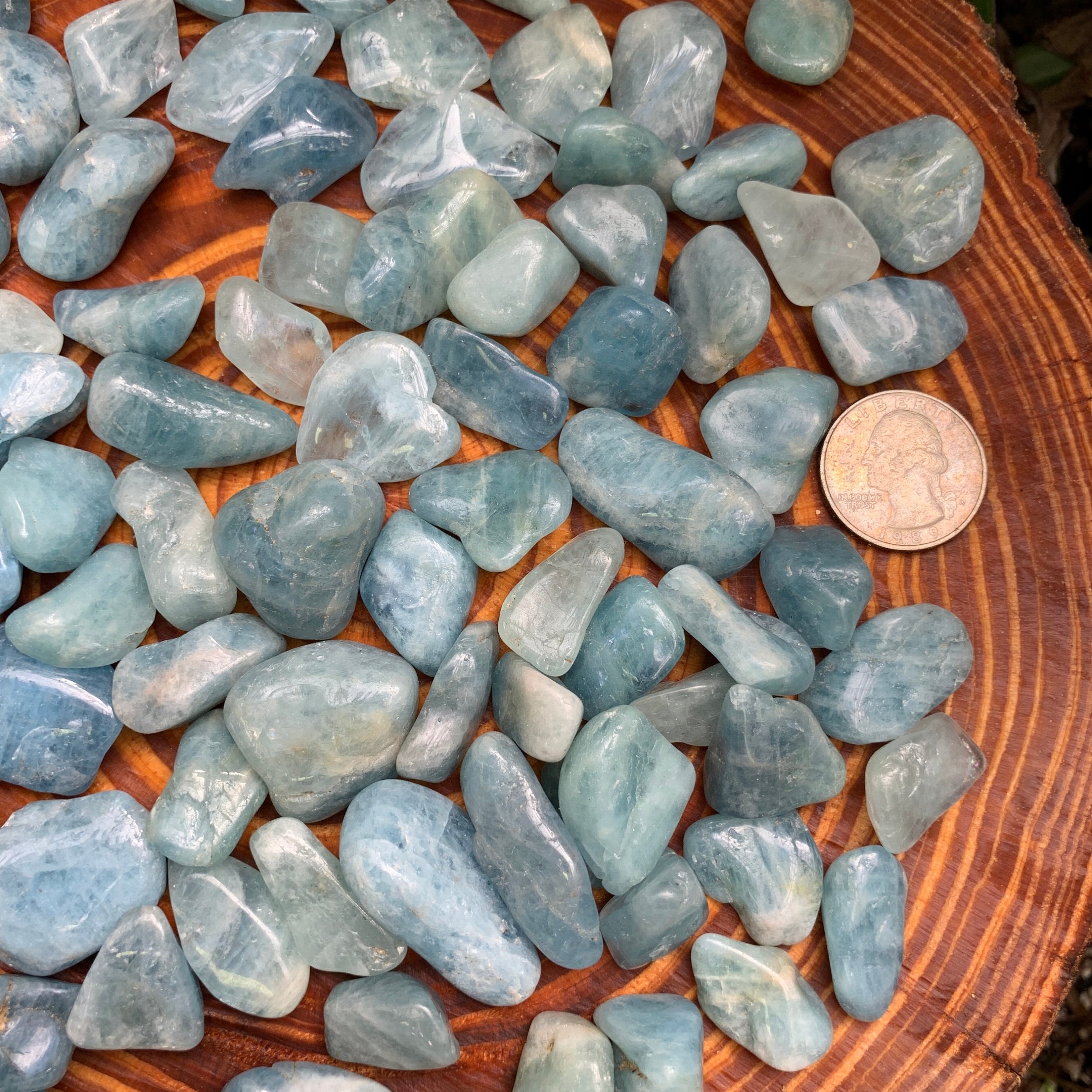 Aquamarine Tumbled Stones (0.75-1.25 Inch - AAA Grade - 40-64 Pieces Per Pound) Ethically Sourced from Brazil - Beyond Bohemian