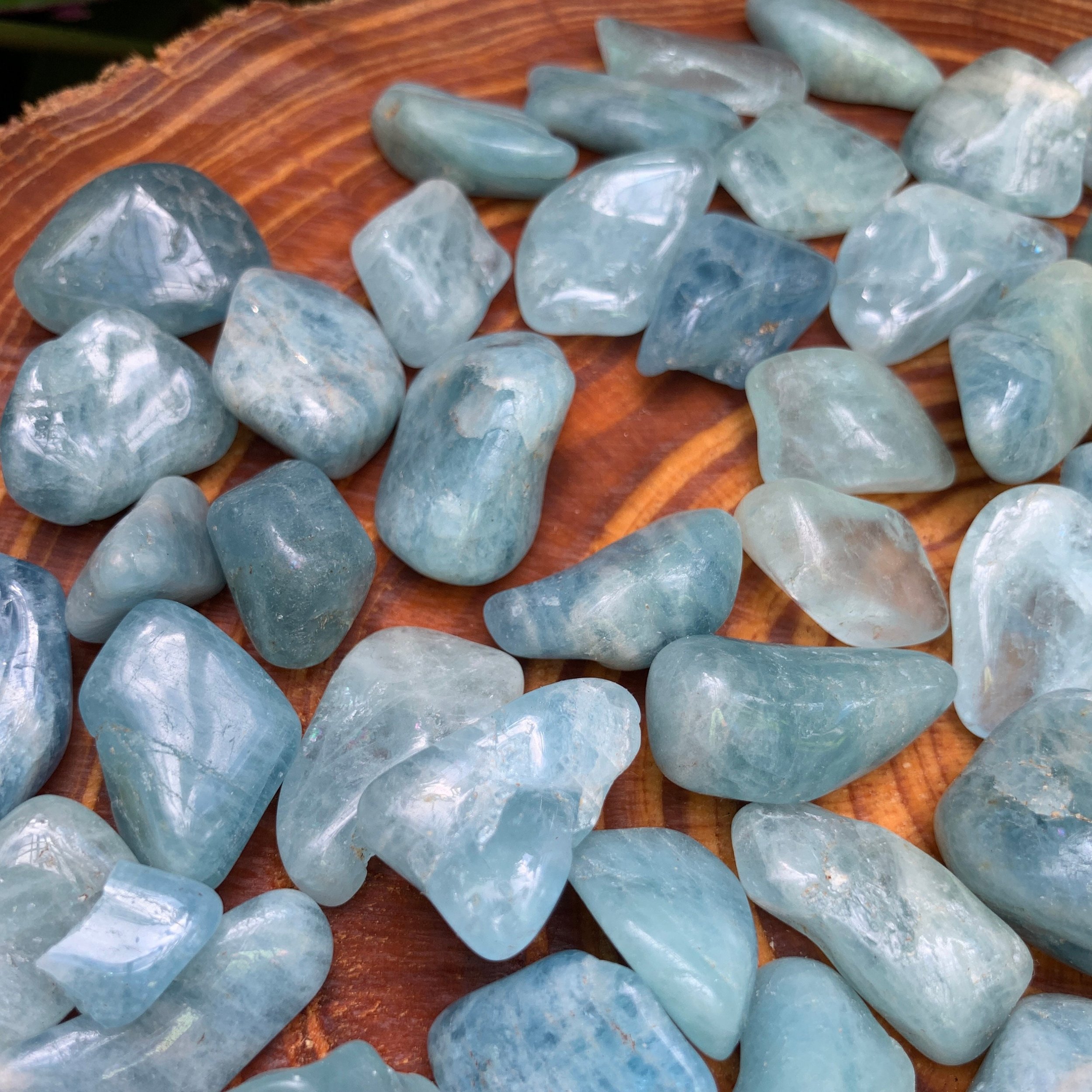 Aquamarine Tumbled Stones (0.75-1.25 Inch - AAA Grade - 40-64 Pieces Per Pound) Ethically Sourced from Brazil - Beyond Bohemian