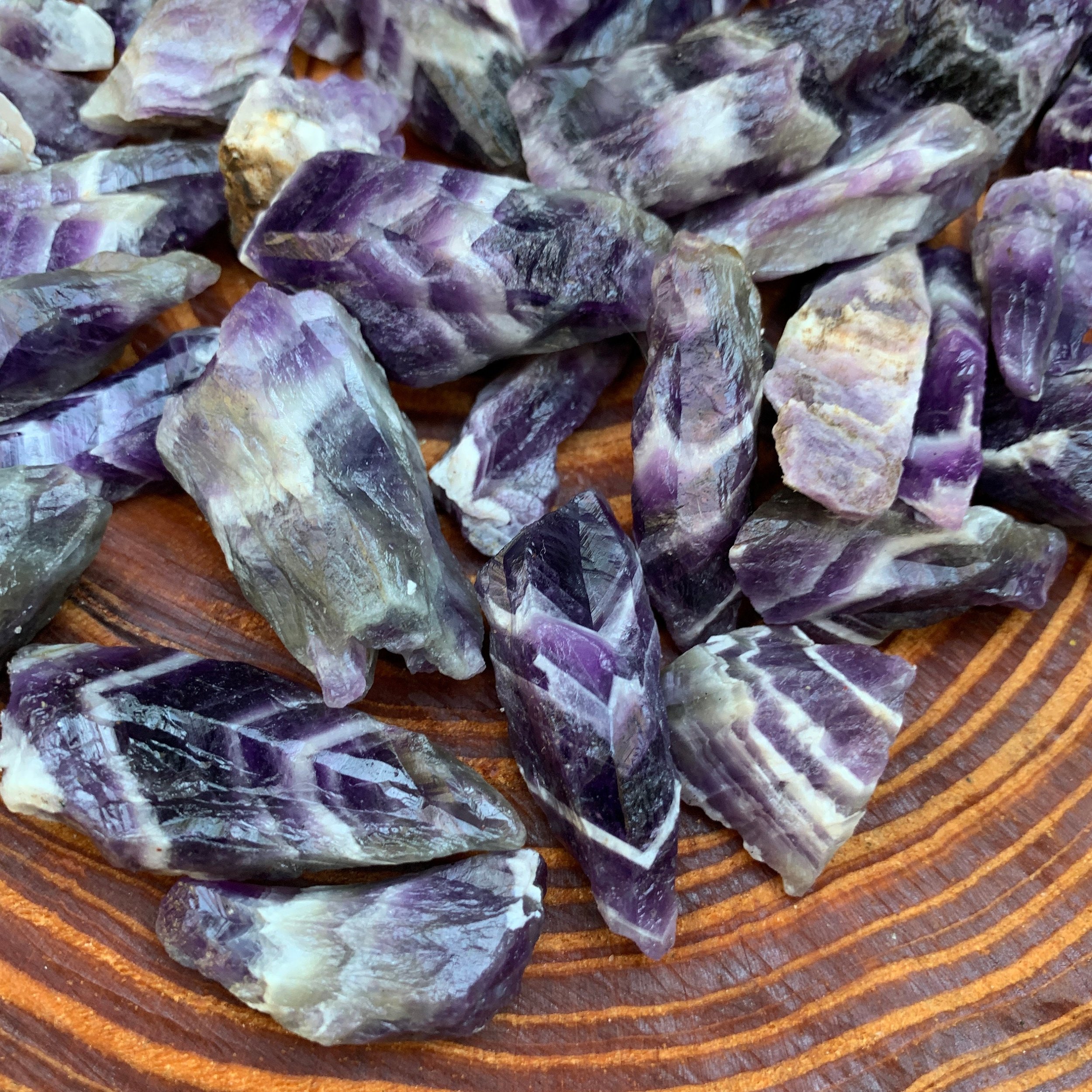 Chevron Amethyst Raw Crystals (0.50-1.50 Inch - AA Grade - 32-64 Pieces Per Pound) Ethically Sourced from Zambia - Beyond Bohemian