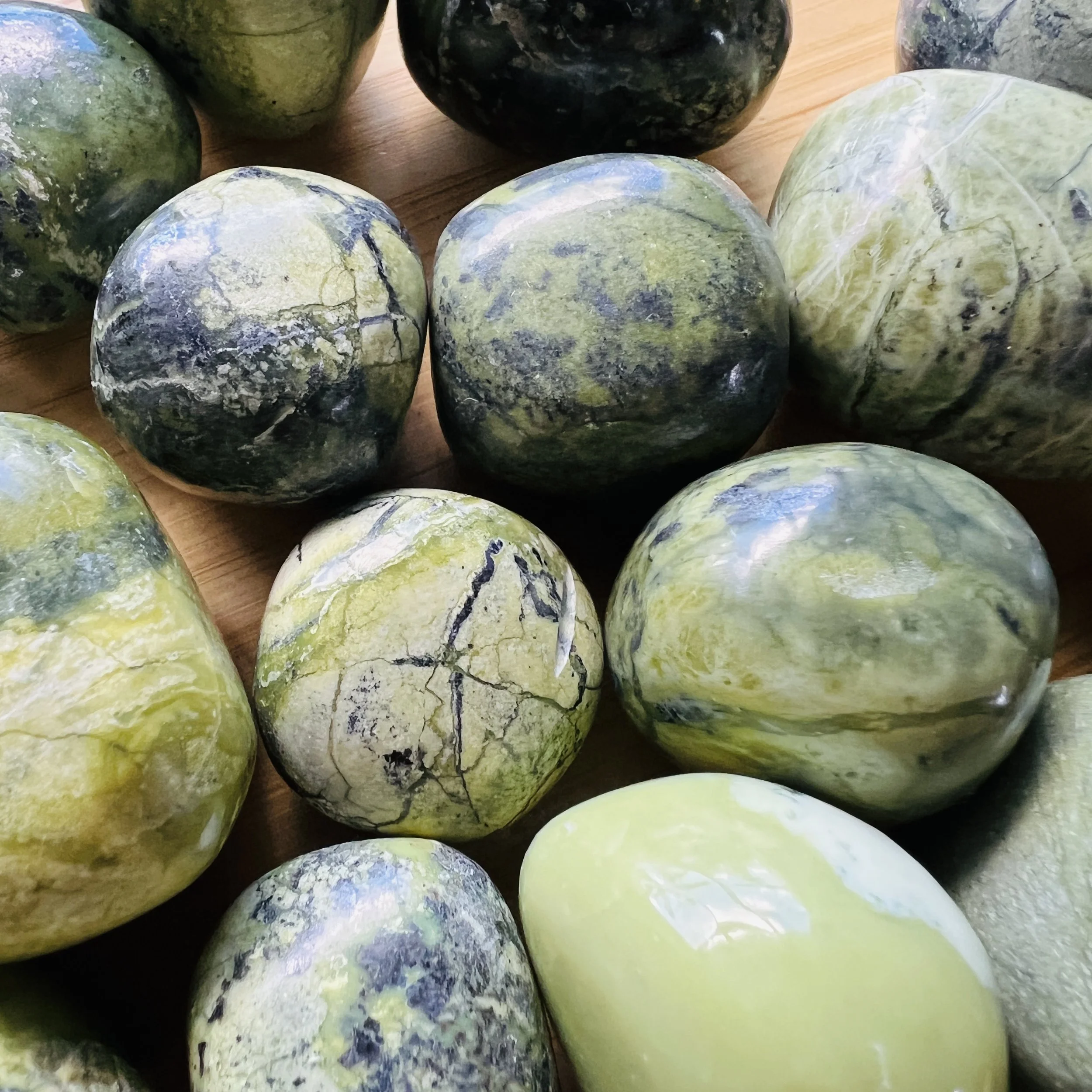 Serpentine Hand Polished Stones (0.75-1.50 Inch - AA Grade - 16-32 Pieces Per Pound) Ethically Sourced from Peru - Beyond Bohemian
