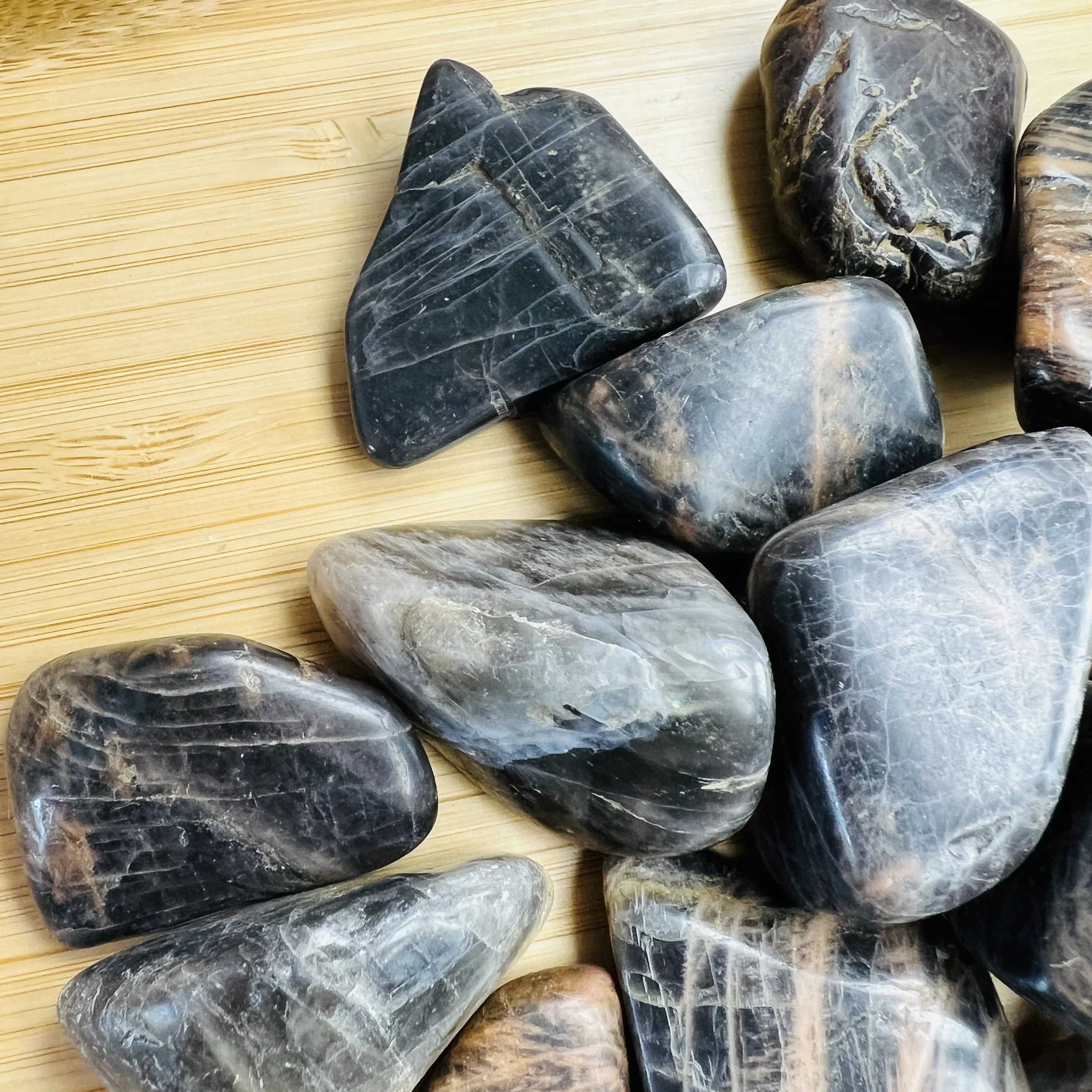 Black Moonstone Tumbled Stones | AA Grade | Madagascar | 1–1.50 Inch - Beyond Bohemian