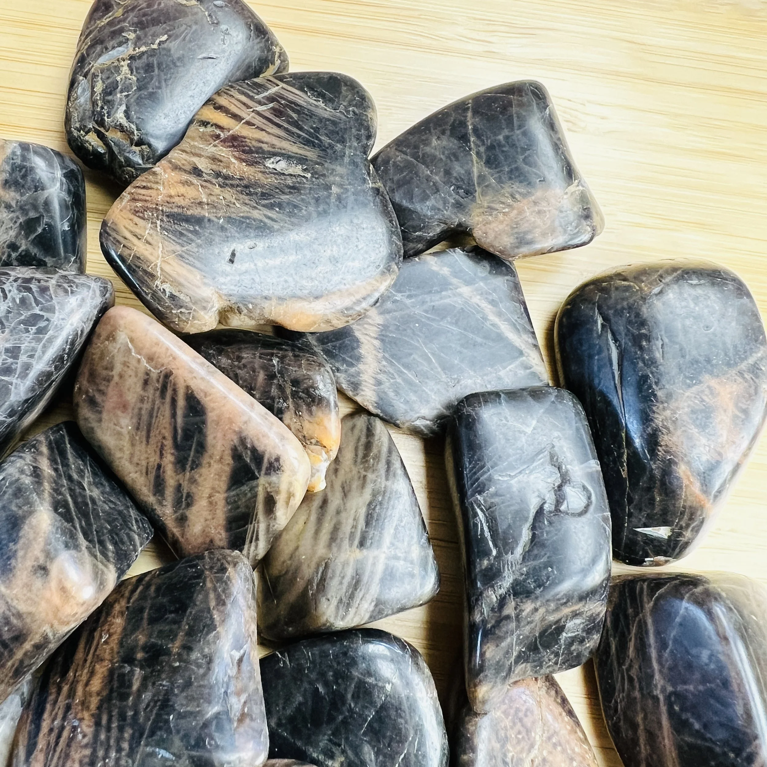 Black Moonstone Tumbled Stones | AA Grade | Madagascar | 1–1.50 Inch - Beyond Bohemian