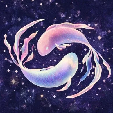 Hand-drawn Pisces zodiac symbol for intuition and emotional healing crystals