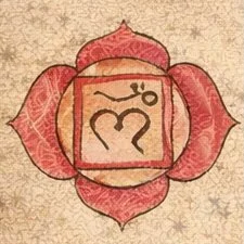 Hand-drawn Root Chakra symbol for grounding, protection, and stability crystals