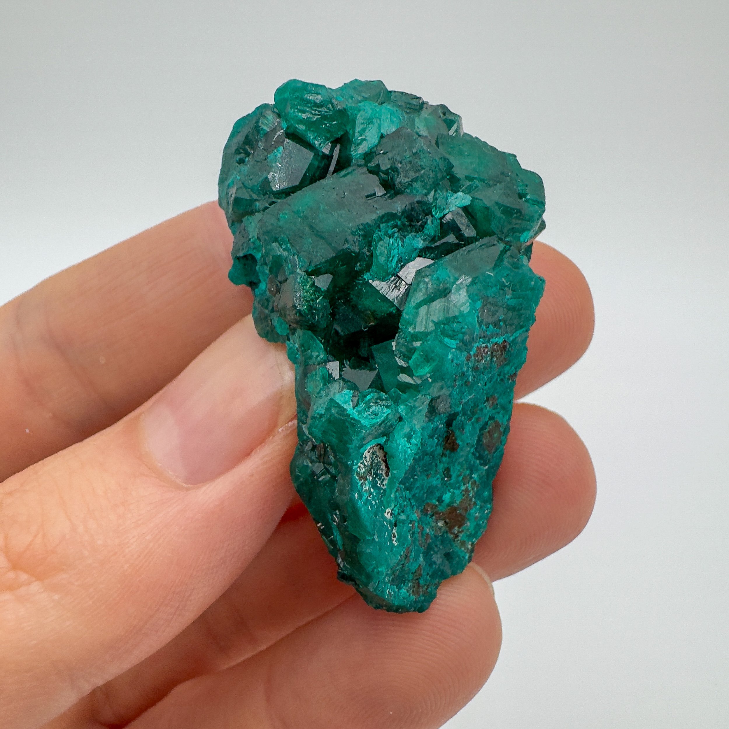 Natural raw Dioptase cluster with sharp, well-formed crystals.