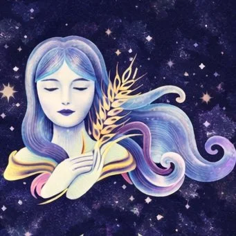 Hand-drawn Virgo zodiac symbol for focus, intention, and balance crystals