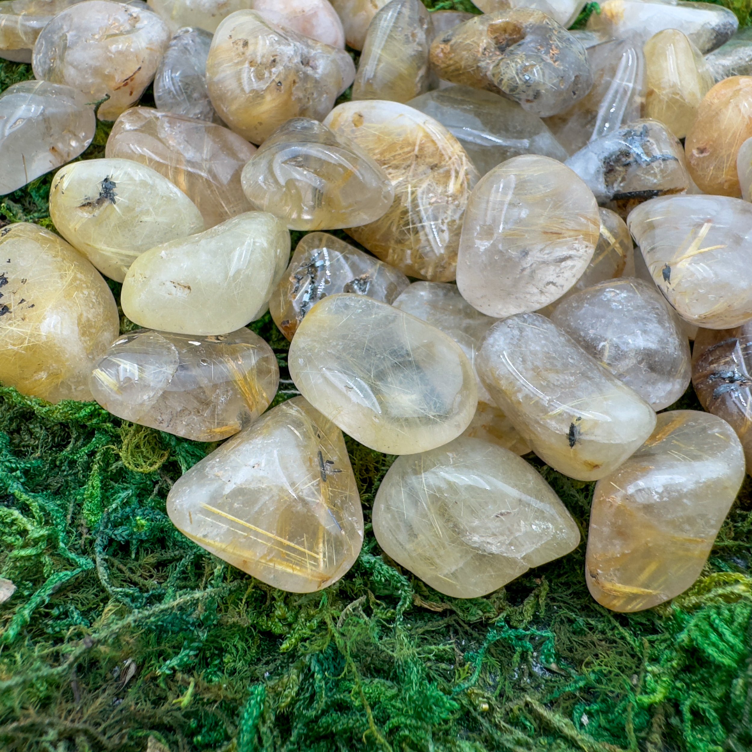 Rutilated Golden Quartz Tumbled Stones (0.75-1.25 Inch - AAA Grade - 40-64 Pieces Per Pound) Ethically Sourced from Brazil - Beyond Bohemian