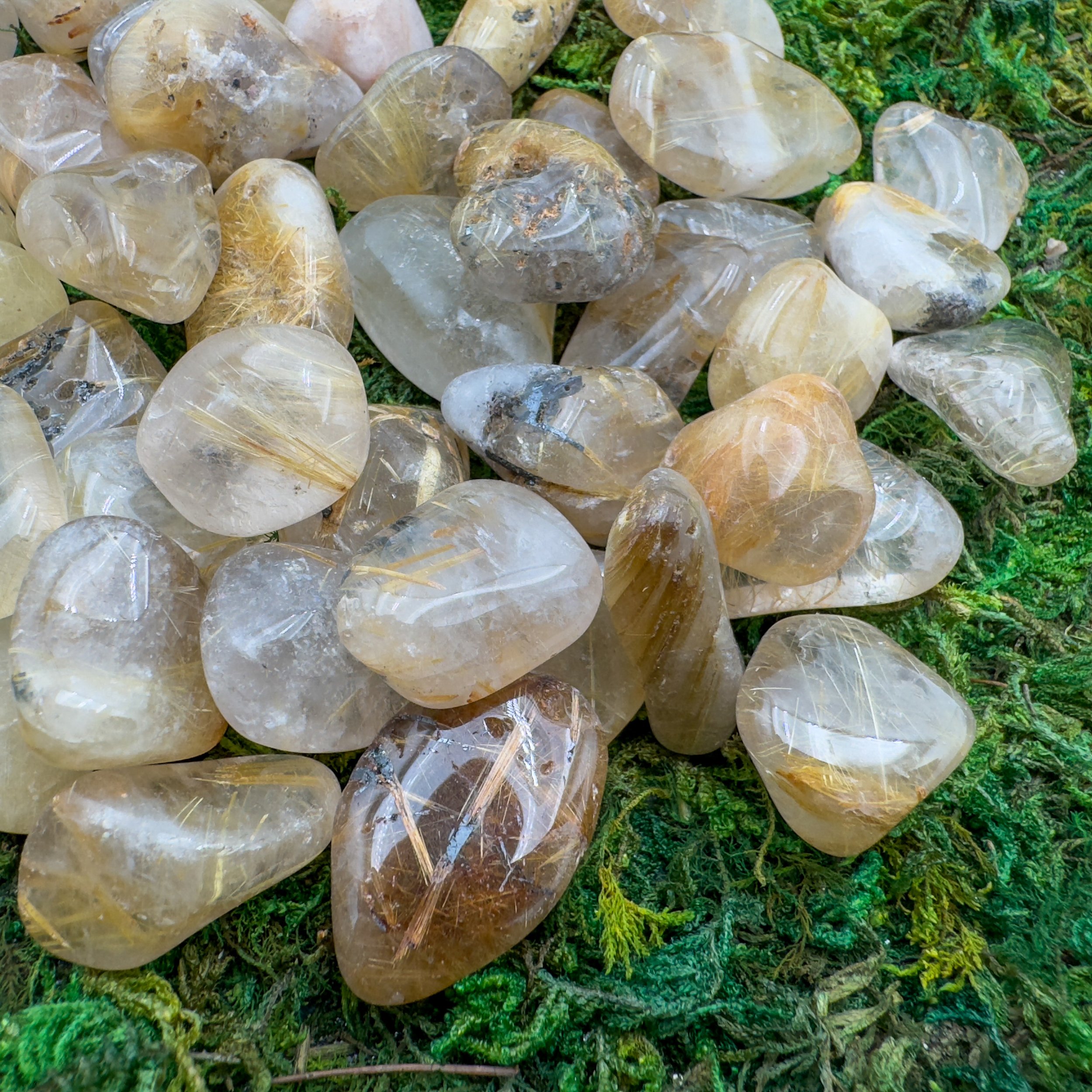 Rutilated Golden Quartz Tumbled Stones (0.75-1.25 Inch - AAA Grade - 40-64 Pieces Per Pound) Ethically Sourced from Brazil - Beyond Bohemian