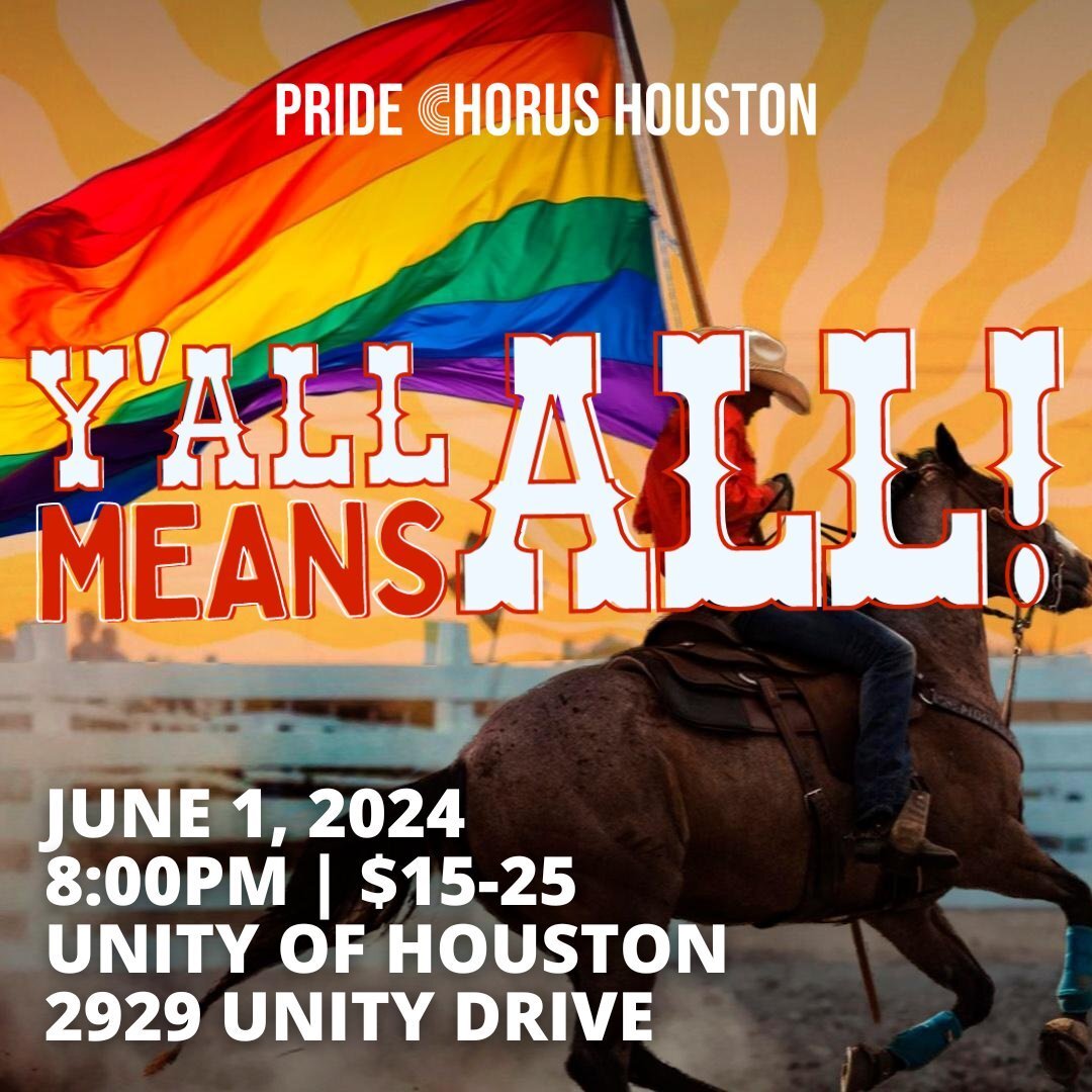 Tickets are flying out the door for Y'all Means All! We are going to be celebrating queer country music the way only Pride Chorus can! Don't miss this fabulous show, kicking off Pride Month on June 1st. Tickets available at pchtx.co/yall (link in bio